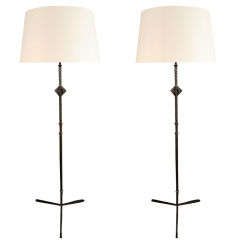 Pair of Iron Floor Lamps After Diego Giacometti, American 1980s